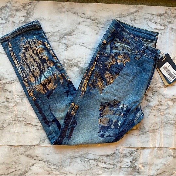 Please Denim Stylish Distressed Jeans with Metallic Accents Size XS - Picture 9 of 11